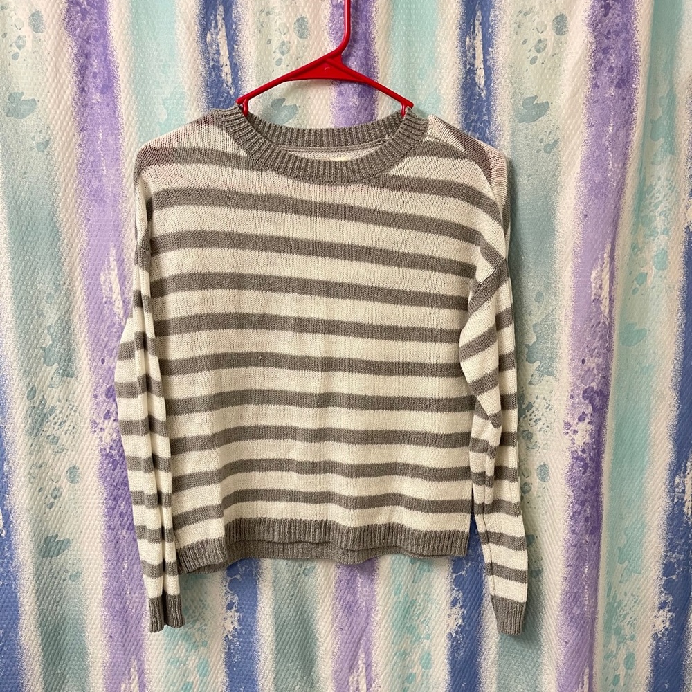 Grey and white striped SO sweater size small